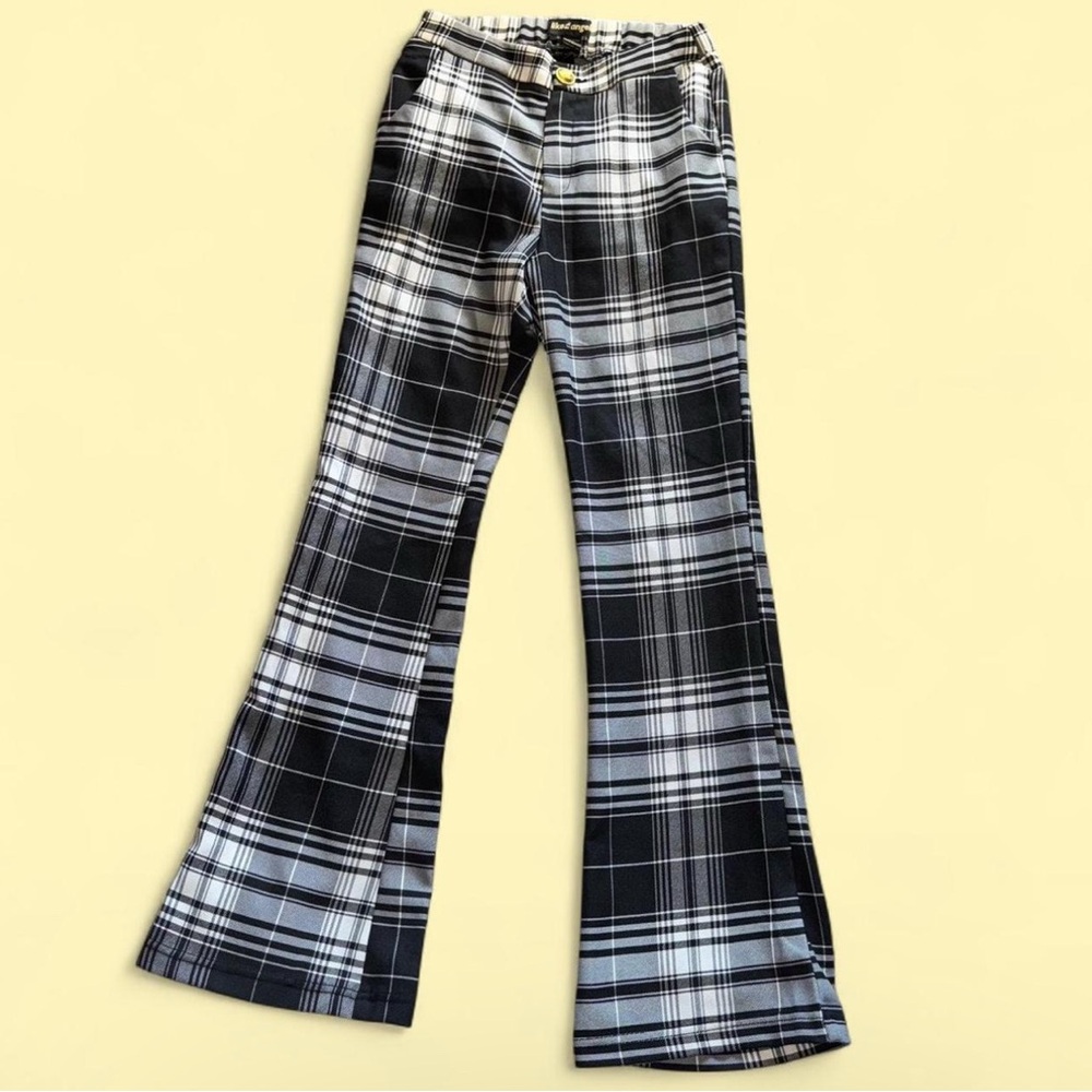 Black and White Plaid Flare Pants